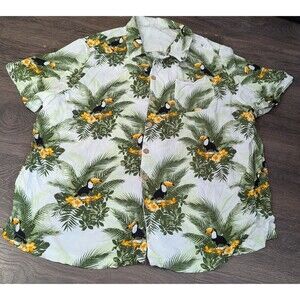KS Island Hawaiian Shirt Mens 3XL Black Green Yellow Floral Short Sleeve (636m)